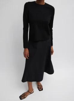 Hot Tibi Compact Stretch Cashmere Long Sleeve Open Back Sweater Black