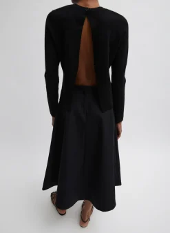 Hot Tibi Compact Stretch Cashmere Long Sleeve Open Back Sweater Black