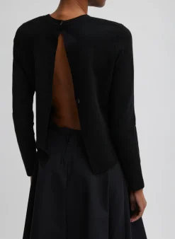 Hot Tibi Compact Stretch Cashmere Long Sleeve Open Back Sweater Black