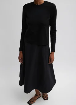 Hot Tibi Compact Stretch Cashmere Long Sleeve Open Back Sweater Black