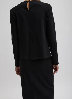 Outlet Tibi Compact Ultra Stretch Knit Long Sleeve Slim Top Black
