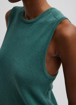 Best Tibi Cotton Criss Cross Sleeveless Sweater Hunter Green