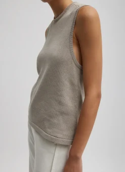 Tibi Cotton Criss Cross Sleeveless Sweater Light Stone