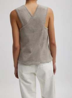 Tibi Cotton Criss Cross Sleeveless Sweater Light Stone