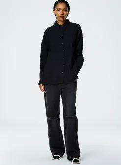 New Tibi Crinkle Shirting Oversized Shirt Midnight Navy
