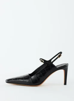 Tibi Croc Print Bob Slingback Black