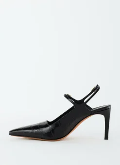 Tibi Croc Print Bob Slingback Black