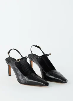 Tibi Croc Print Bob Slingback Black