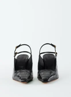 Tibi Croc Print Bob Slingback Black