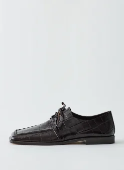 Clearance Tibi Croc Print Brody Square Toe Loafer Dark Brown