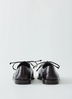 Clearance Tibi Croc Print Brody Square Toe Loafer Dark Brown