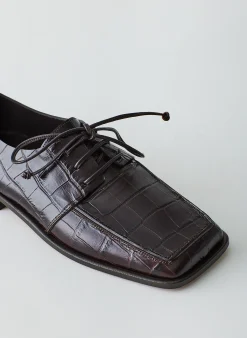 Clearance Tibi Croc Print Brody Square Toe Loafer Dark Brown