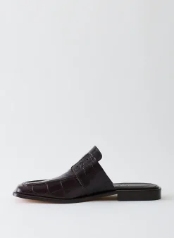 Outlet Tibi Croc Print Pedro Slide Square Toe Loafer Dark Brown