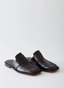 Outlet Tibi Croc Print Pedro Slide Square Toe Loafer Dark Brown