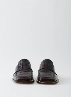 Outlet Tibi Croc Print Pedro Slide Square Toe Loafer Dark Brown