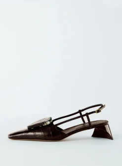 Hot Tibi Croc Print Victor Slingback Brown