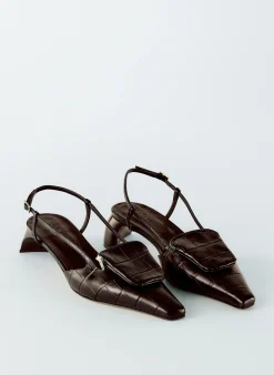 Hot Tibi Croc Print Victor Slingback Brown