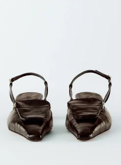 Hot Tibi Croc Print Victor Slingback Brown