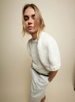Online Tibi Deluxe Tube Yarn Sweater Mini Puff Pullover White