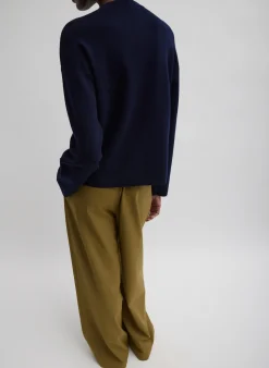 Discount Tibi Double Faced Cashmere Oversized Easy Sweater Dark Navy