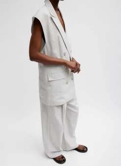 Outlet Tibi Drapey Suiting Oversized Double Breasted Vest Stone