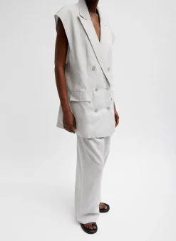 Outlet Tibi Drapey Suiting Oversized Double Breasted Vest Stone
