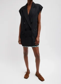 Online Tibi Drapey Suiting Oversized Double Breasted Vest Black