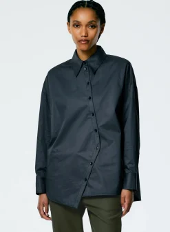 Outlet Tibi Eco Poplin Asymmetrical Shirt Navy Fog