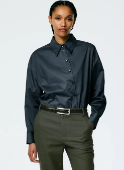 Outlet Tibi Eco Poplin Asymmetrical Shirt Navy Fog