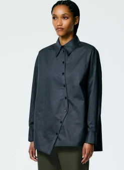 Outlet Tibi Eco Poplin Asymmetrical Shirt Navy Fog