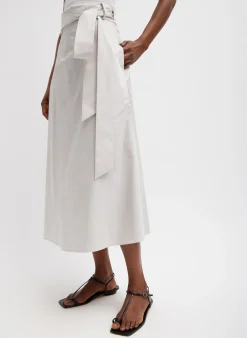 Outlet Tibi Eco Poplin Back Wrap Skirt Stone