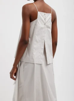 Best Tibi Eco Poplin Cropped Square Neck Criss Cross Tank Stone