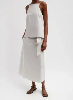 Best Tibi Eco Poplin Cropped Square Neck Criss Cross Tank Stone