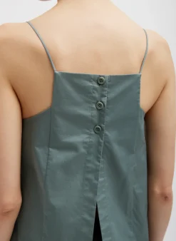 Outlet Tibi Eco Poplin Cropped Square Neck Criss Cross Tank Green Limestone