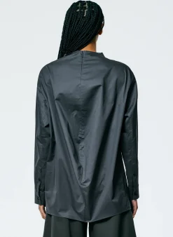 Tibi Eco Poplin Funnelneck Top Navy Fog