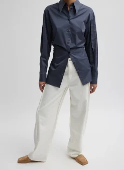 Outlet Tibi Eco Poplin Shirt With Tucked Sleeve Shark Grey