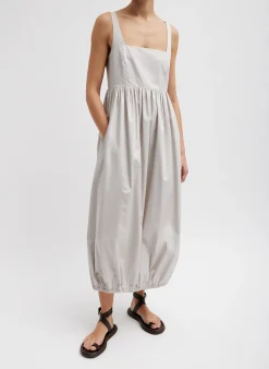 Outlet Tibi Eco Poplin Square Neck Sculpted Dress Stone