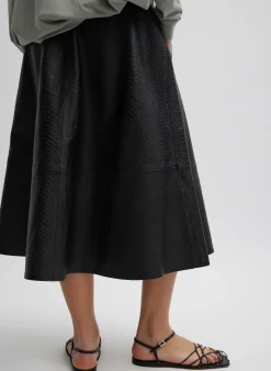 Hot Tibi Embossed Python Circle Skirt Black