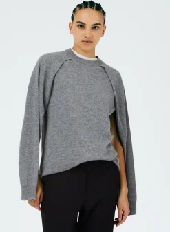 Hot Tibi Feather Weight Cashmere Easy Cocoon Tunic Heather Grey