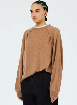 Tibi Feather Weight Cashmere Easy Cocoon Tunic Sand