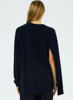 Best Tibi Feather Weight Cashmere Easy Cocoon Tunic Navy