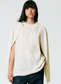 Discount Tibi Feather Weight Cashmere Easy Cocoon Tunic Ivory