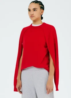Best Tibi Feather Weight Cashmere Easy Cocoon Tunic Red