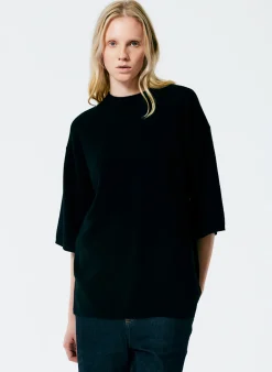 Clearance Tibi Feather Weight Cashmere Oversized Easy T-Shirt Black