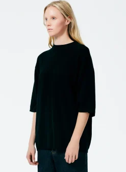 Clearance Tibi Feather Weight Cashmere Oversized Easy T-Shirt Black