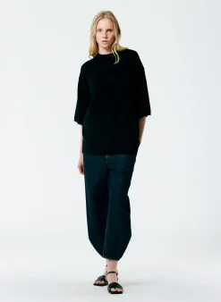 Clearance Tibi Feather Weight Cashmere Oversized Easy T-Shirt Black