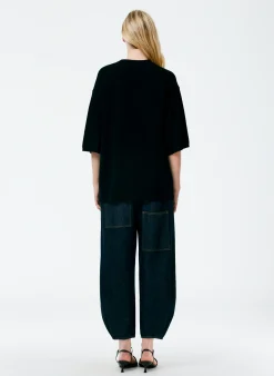 Clearance Tibi Feather Weight Cashmere Oversized Easy T-Shirt Black