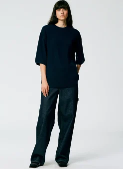Tibi Feather Weight Cashmere Oversized Easy T-Shirt Navy
