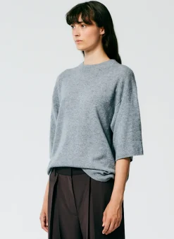 Best Tibi Feather Weight Cashmere Oversized Easy T-Shirt Heather Grey