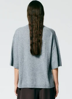 Best Tibi Feather Weight Cashmere Oversized Easy T-Shirt Heather Grey